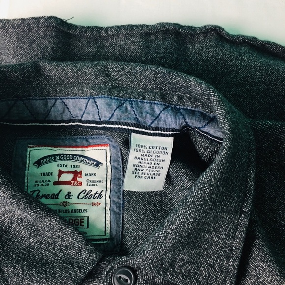 Thread and Cloth XLarge Long Sleeve Button up Shirt Gray Cotton - Picture 5 of 7